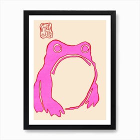 Pink Grumpy Frog 1 Art Print