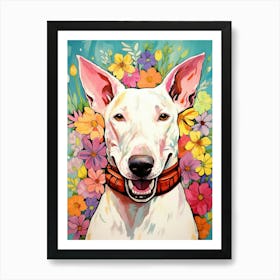 Bull Terrier Portrait With A Flower Crown, Matisse Painting Style 1 Art Print