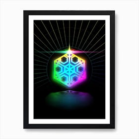 Neon Geometric Glyph in Candy Blue and Pink with Rainbow Sparkle on Black n.0077 Art Print