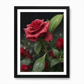 Red Roses At Rainy With Water Droplets Vertical Composition 88 Art Print