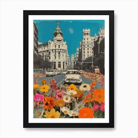 Madrid   Floral Retro Collage Style 1 Art Print