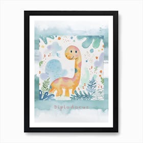 Cute Muted Diplodocus Dinosaur 1 Poster Art Print