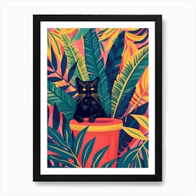 Cute Black Cat in a Plant Pot Art Print