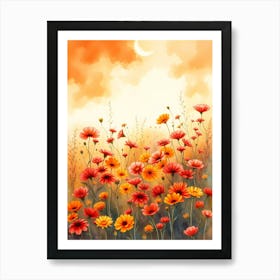 Sunset With Flowers 2 Poster