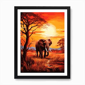 African Elephant In The Savannah Traditional Painting 2 Art Print