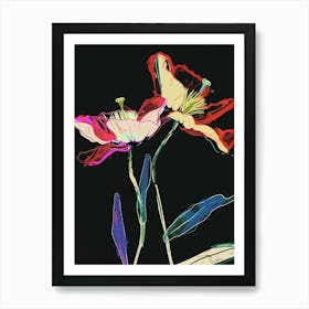 Neon Flowers On Black Poppy 1 Art Print