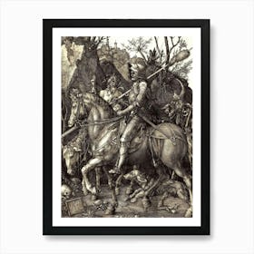 Knight, Death, and the Devil - Albrecht Dürer, 1513 in HD - Dark Gothic Ancient Art in Remastered HD Art Print