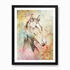 Horse Drawing Art Illustration In A Photomontage Style 05 Art Print