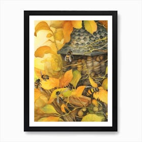 Beeswax Bee Beehive Watercolour Illustration 1 Art Print