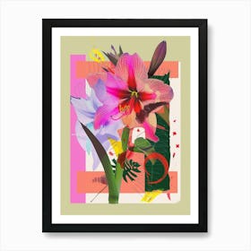 Amaryllis 1 Neon Flower Collage Art Print