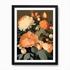 Cut Flowers Of  Peonies Orange 2 Vintage Sketch Art Print