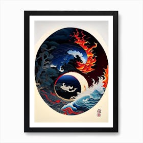 Fire And Water 3, Yin and Yang Japanese Ukiyo E Style Art Print