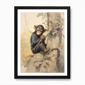 Storybook Animal Watercolour Chimpanzee 1 Art Print