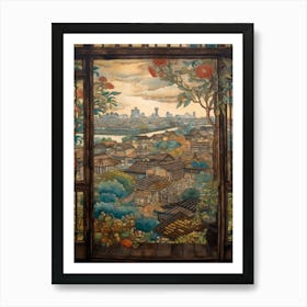 A Window View Of Tokyo In The Style Of Art Nouveau 3 Art Print