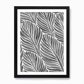 Black and White Tropical Leaves Art Print
