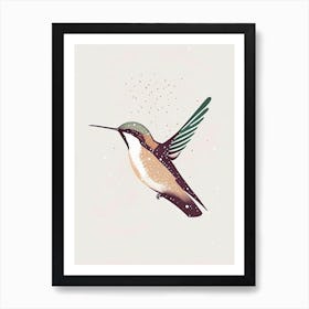 Hummingbird In Snowfall Retro Minimal 1 Art Print