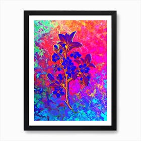 White Plum Flower Botanical in Acid Neon Pink Green and Blue n.0348 Art Print