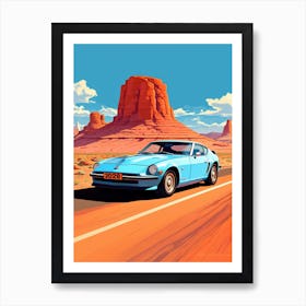 A Nissan Z Car In Route 66 Flat Illustration 1 Art Print