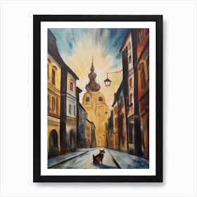 Painting Of Vienna With A Cat In The Style Of Surrealism, Dali Style 4 Poster