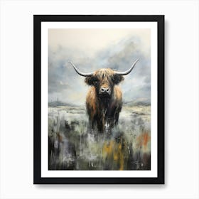 Stormy Impressionism Style Painting Of Highland Bull 2 Art Print