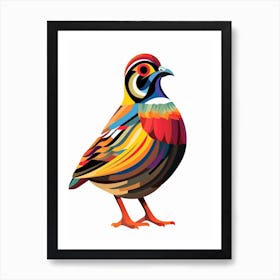 Colourful Geometric Bird Partridge 2 Art Print
