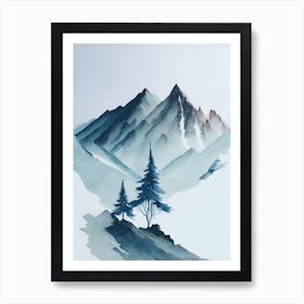 Mountain And Forest In Minimalist Watercolor Vertical Composition 15 Art Print