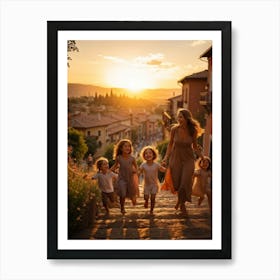 A Large Family Enjoying Their Day In Nature During The Stunning Sunset Siblings Laughing Lively Ch 2 1 Art Print