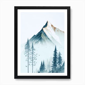 Mountain And Forest In Minimalist Watercolor Vertical Composition 91 Art Print