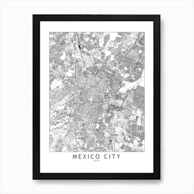 Mexico City White Map Art Print
