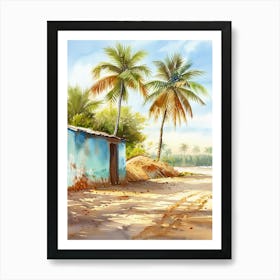 Watercolor Of A Hut On The Beach Art Print