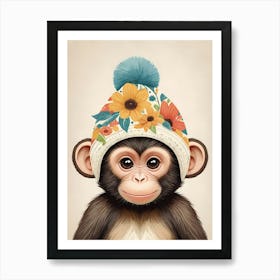 Floral Baby Monkey Nursery Illustration (2) 1 Art Print