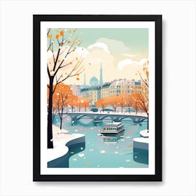 Vintage Winter Travel Illustration Paris France Art Print