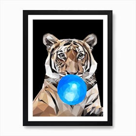 Tiger With Blue Ball Art Print