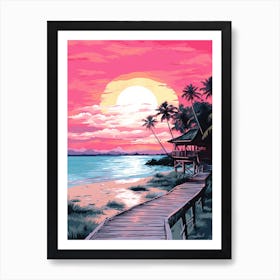 An Illustration In Pink Tones Of  Gili Trawangan Beach Indonesia 3 Art Print