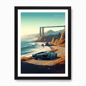 A Lamborghini Aventador In The Pacific Coast Highway Car Illustration 1 Art Print