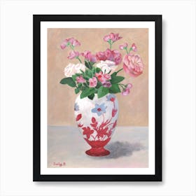 Chinoiserie Pink Flowers Art Print