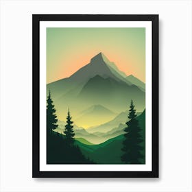 Misty Mountains Vertical Background In Green Tone 37 Art Print