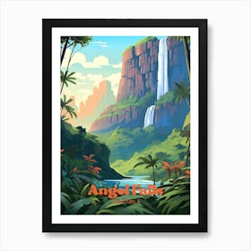 Angel Falls Venezuela Waterfall Travel Illustration Art Print