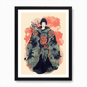 Samurai Illustration Floral 6 Art Print