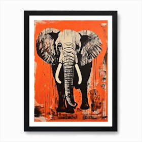 Elephant, Woodblock Animal  Drawing 1 Art Print