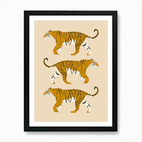 Walking Tiger Trio - Beige Art Print