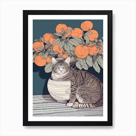 Drawing Of A Still Life Of Dahlia With A Cat 3 Art Print