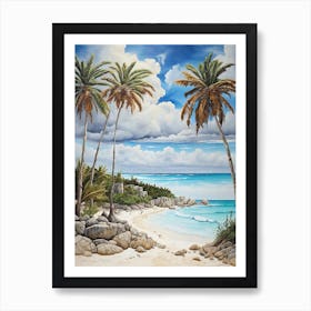 Beach Scene With Palm Trees Art Print