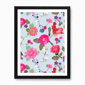 Summer Flowers Blue Art Print