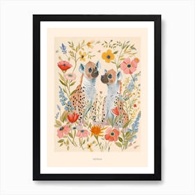 Folksy Floral Animal Drawing Hyena 3 Poster Art Print