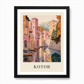 Kotor Montenegro 2 Vintage Pink Travel Illustration Poster Art Print