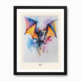 Bat Colourful Watercolour 3 Poster Art Print