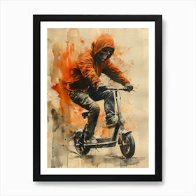 Man On A Scooter Art Print