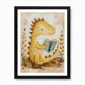 Neutral Pastels Dinosaur Reading A Book 3 Art Print