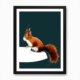 The Red Squirrel On Deep Cyan Art Print